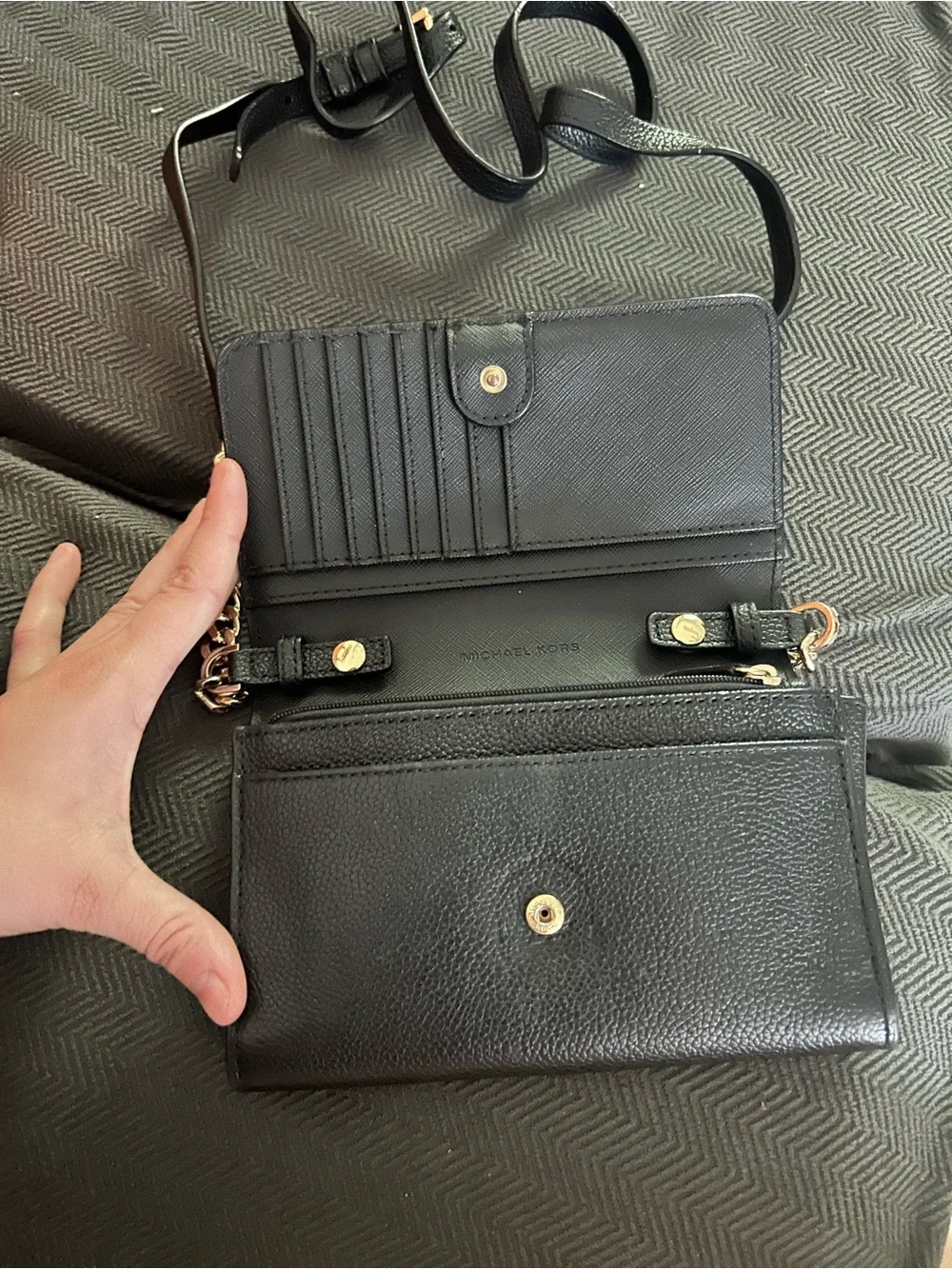 Michael Kors Black Leather Crossbody with Gold Hardware